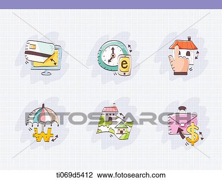 an illustration of icons related to finance View Large Illustration Drawing - an illustration of icons related to finance. Fotosearch