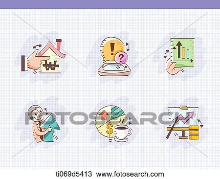 Drawing - an illustration of icons related to finance. Fotosearch