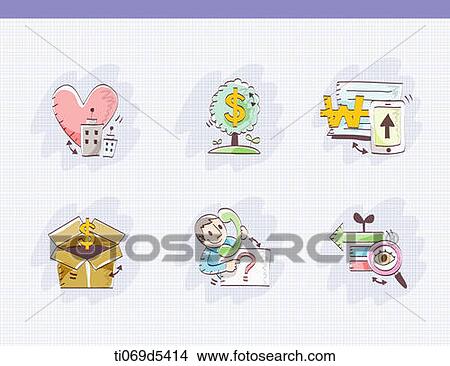 an illustration of icons related to finance View Large Illustration Stock Illustration - an illustration of icons related to finance. Fotosearch