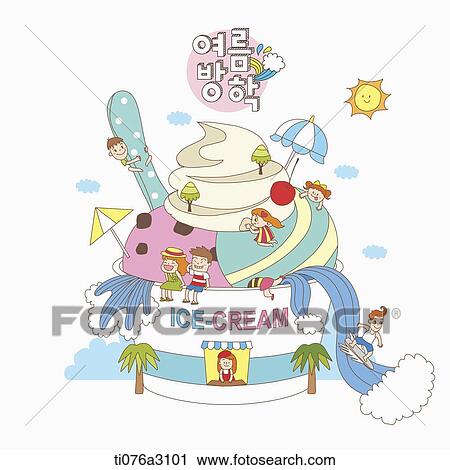 an illustration of kids in a ice cream world View Large Illustration Clip Art - an illustration of kids in a ice cream world. Fotosearch