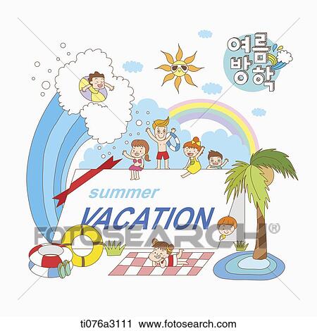Clip Art - an illustration of kids on a summer holiday. Fotosearch