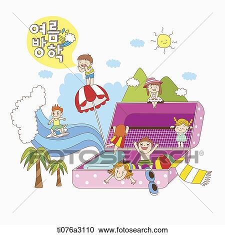 an illustration of kids on a summer holiday View Large Illustration Clipart - an illustration of kids on a summer holiday. Fotosearch