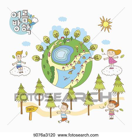 an illustration of kids on a summer holiday View Large Illustration Clipart - an illustration of kids on a summer holiday. Fotosearch