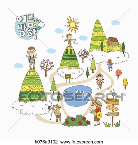 Drawing - an illustration of kids on a summer holiday. Fotosearch