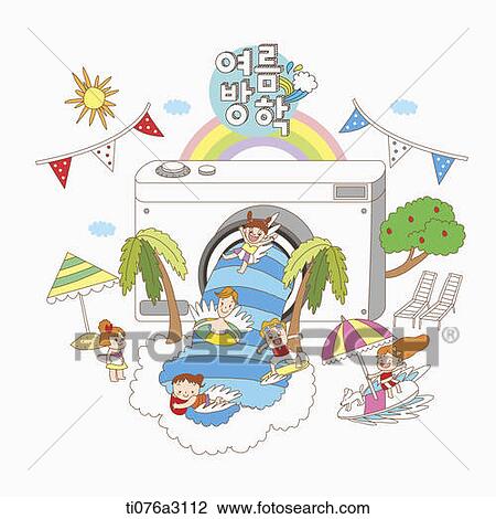 an illustration of kids on a summer holiday View Large Illustration Drawing - an illustration of kids on a summer holiday. Fotosearch
