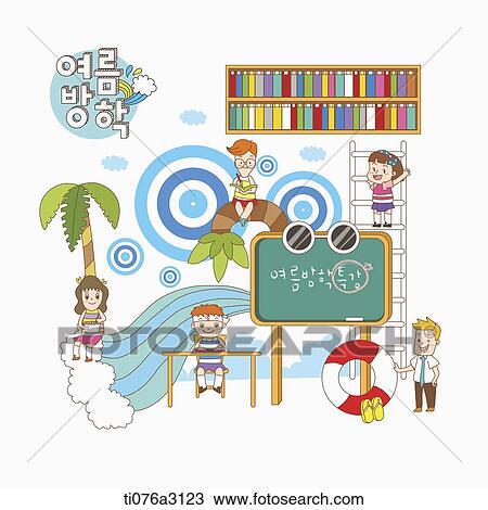 Drawing - an illustration of kids on a summer holiday. Fotosearch