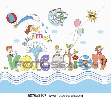 Stock Illustration - an illustration of kids on a summer holiday in a water park. Fotosearch