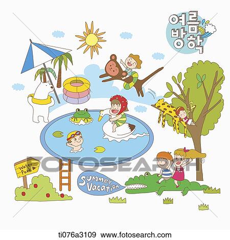 an illustration of kids on a summer holiday View Large Illustration Stock Illustration - an illustration of kids on a summer holiday. Fotosearch