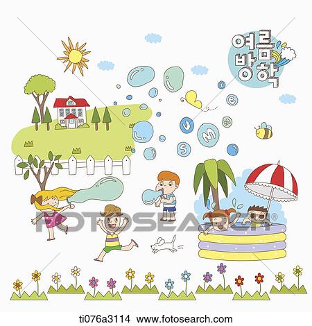 Stock Illustration - an illustration of kids on a summer holiday. Fotosearch