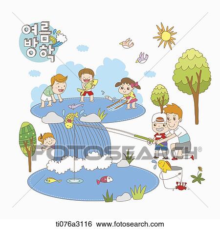 an illustration of kids on a summer holiday View Large Illustration Stock Illustration - an illustration of kids on a summer holiday. Fotosearch