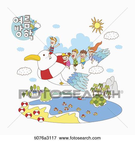 an illustration of kids on a summer holiday View Large Illustration Stock Illustration - an illustration of kids on a summer holiday. Fotosearch