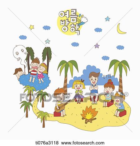 an illustration of kids on a summer holiday View Large Illustration Stock Illustration - an illustration of kids on a summer holiday. Fotosearch