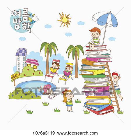 an illustration of kids on a summer holiday View Large Illustration Stock Illustration - an illustration of kids on a summer holiday. Fotosearch