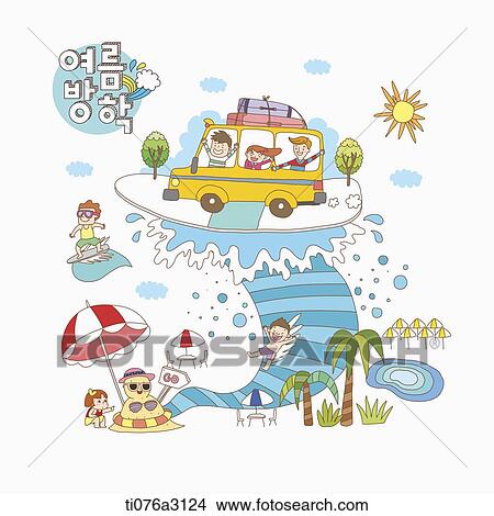 Stock Illustration - an illustration of kids on a summer holiday at the water. Fotosearch