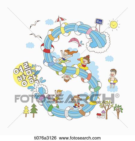 Stock Illustration - an illustration of kids on a summer holiday at the water. Fotosearch