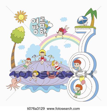 an illustration of kids on a summer holiday at the water View Large Illustration Stock Illustration - an illustration of kids on a summer holiday at the water. Fotosearch