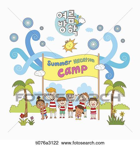 Drawing - an illustration of kids on summer holiday at camp. Fotosearch