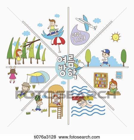 Stock Illustration - an illustration of kids with their different summer holiday activities. Fotosearch