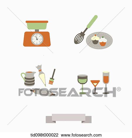 an illustration of objects related to cooking View Large Illustration Drawing - an illustration of objects related to cooking. Fotosearch