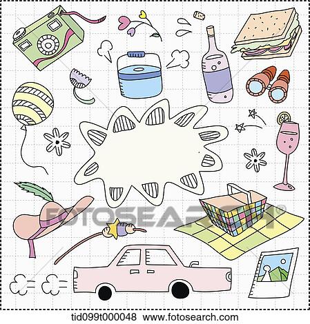 an illustration of picnic related objects View Large Illustration Stock Illustration - an illustration of picnic related objects. Fotosearch