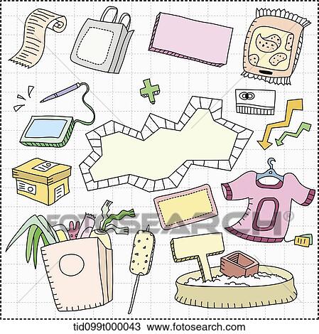 Drawing - an illustration of shopping related objects. Fotosearch