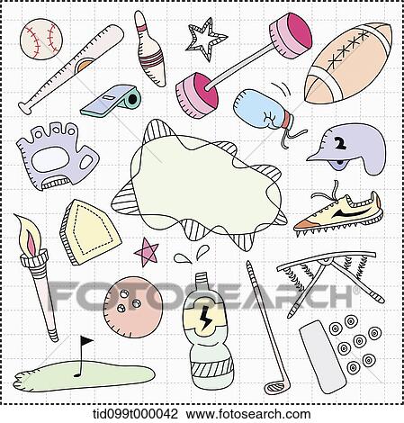 Drawing - an illustration of sports related objects. Fotosearch