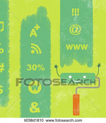 Clipart - an illustration of symbols appearing into paint. Fotosearch