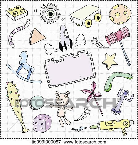 an illustration of toy related objects View Large Illustration Stock Illustration - an illustration of toy related objects. Fotosearch