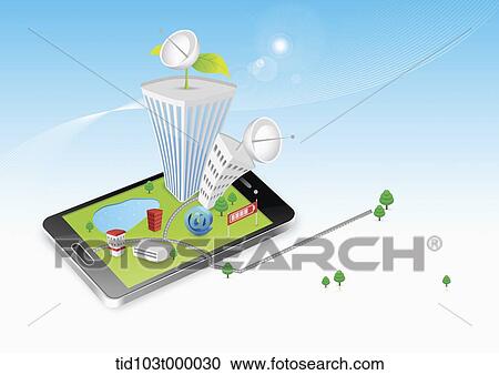 an illustration of two towers coming out from a mobile phone View Large Illustration Clipart - an illustration of two towers coming out from a mobile phone. Fotosearch