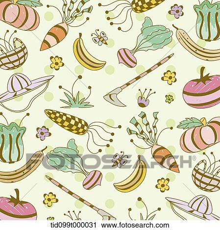 an illustration of vegetable related objects View Large Illustration Clip Art - an illustration of vegetable related objects. Fotosearch