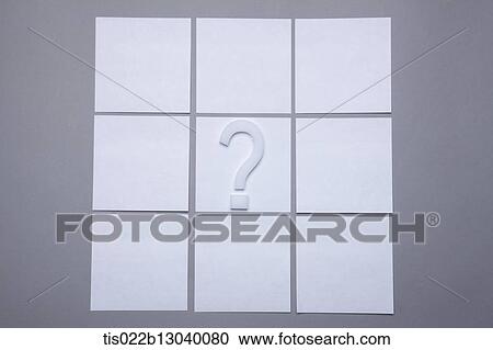 Clipart - blank papers and a question mark. Fotosearch