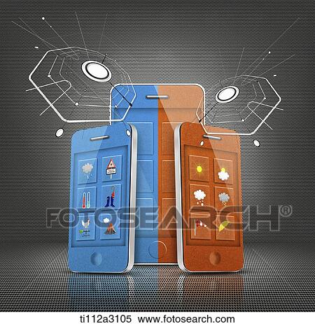 blue and brown mobile devices View Large Illustration Stock Illustration - blue and brown mobile devices. Fotosearch