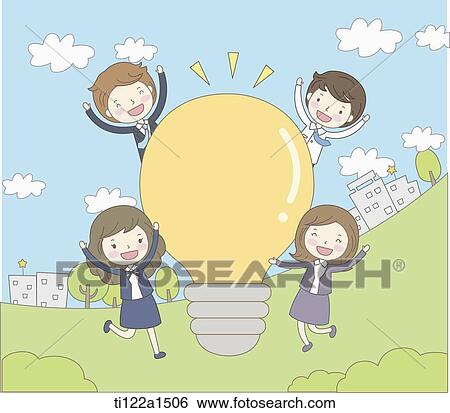 business people around a light bulb View Large Illustration Stock Illustration - business people around a light bulb. Fotosearch