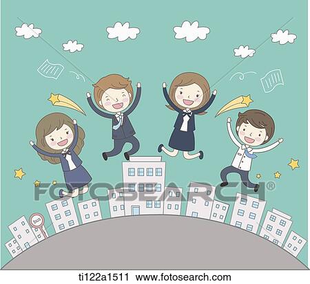 business people jumping on the road View Large Illustration Clip Art - business people jumping on the road. Fotosearch