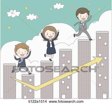 Stock Illustration - business people jumping on the rooftops. Fotosearch