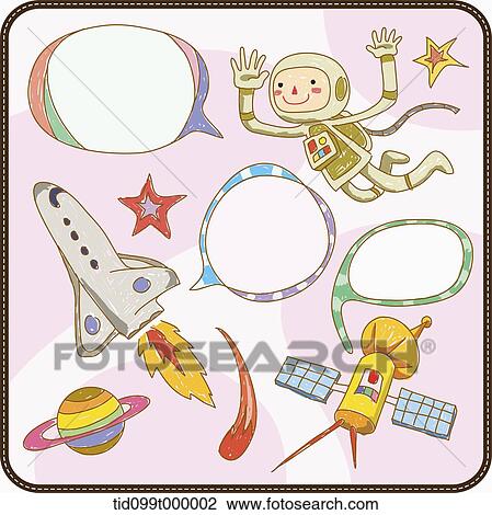 Drawing - characters with speech bubbles of space. Fotosearch