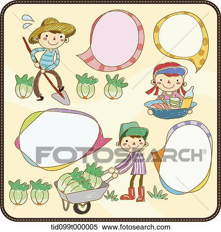 Stock Illustration - characters with speech bubbles of farming. Fotosearch
