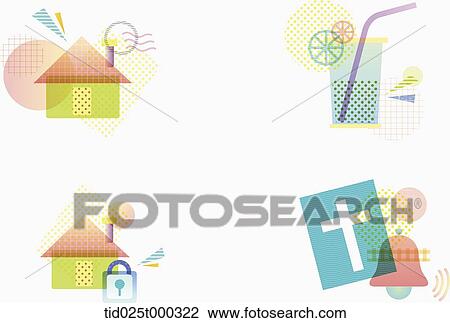 Drawing - colourful illustration set . Fotosearch