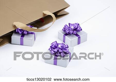 Drawing - gift boxes from a shopping bag. Fotosearch