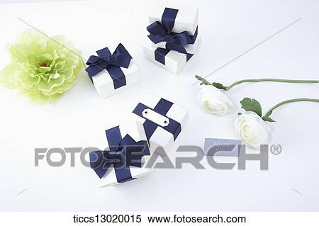 Stock Illustration - gift boxes with blue ribbons . Fotosearch
