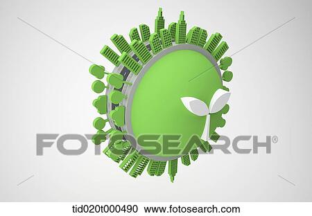 Clipart - graphic illustration of a eco city. Fotosearch