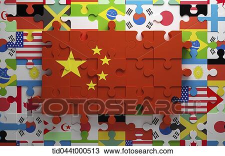 graphic illustration of Chinese flag on top of others View Large Illustration Drawing - graphic illustration of Chinese flag on top of others. Fotosearch