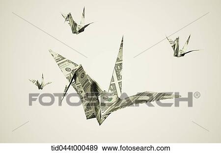 graphic illustration of paper cranes made out of dollars View Large Illustration Stock Illustration - graphic illustration of paper cranes made out of dollars. Fotosearch