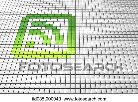 Drawing - green and white rectangles making a rss feed sign. Fotosearch