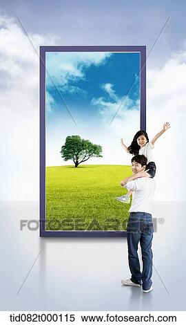 Stock Illustration - green image featuring father and daughter. Fotosearch