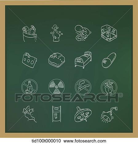 Clipart - icon sets on a blackboard. Fotosearch