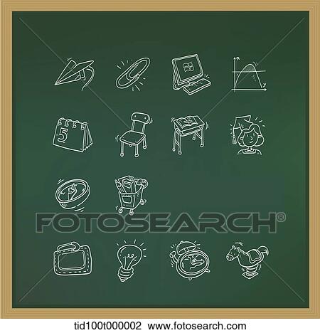 icon sets on a blackboard View Large Illustration Drawing - icon sets on a blackboard. Fotosearch