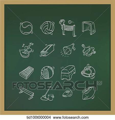 Stock Illustration - icon sets on a blackboard. Fotosearch