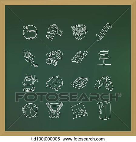 Stock Illustration - icon sets on a blackboard. Fotosearch