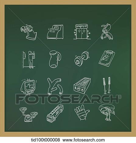 icon sets on a blackboard View Large Illustration Stock Illustration - icon sets on a blackboard. Fotosearch